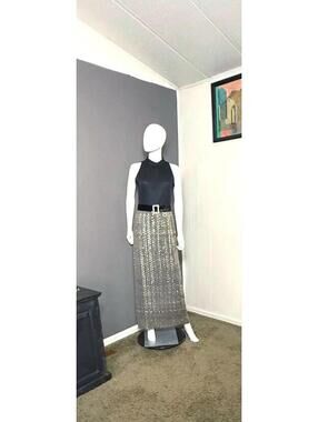 1960's Glam Hostess Dress MOD Sequin Skirt Velvet Belt Rhinestone Buckle S-M